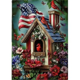 PT2276116 Birdhouse Patriotic Flag Cardinal garden flag double sided